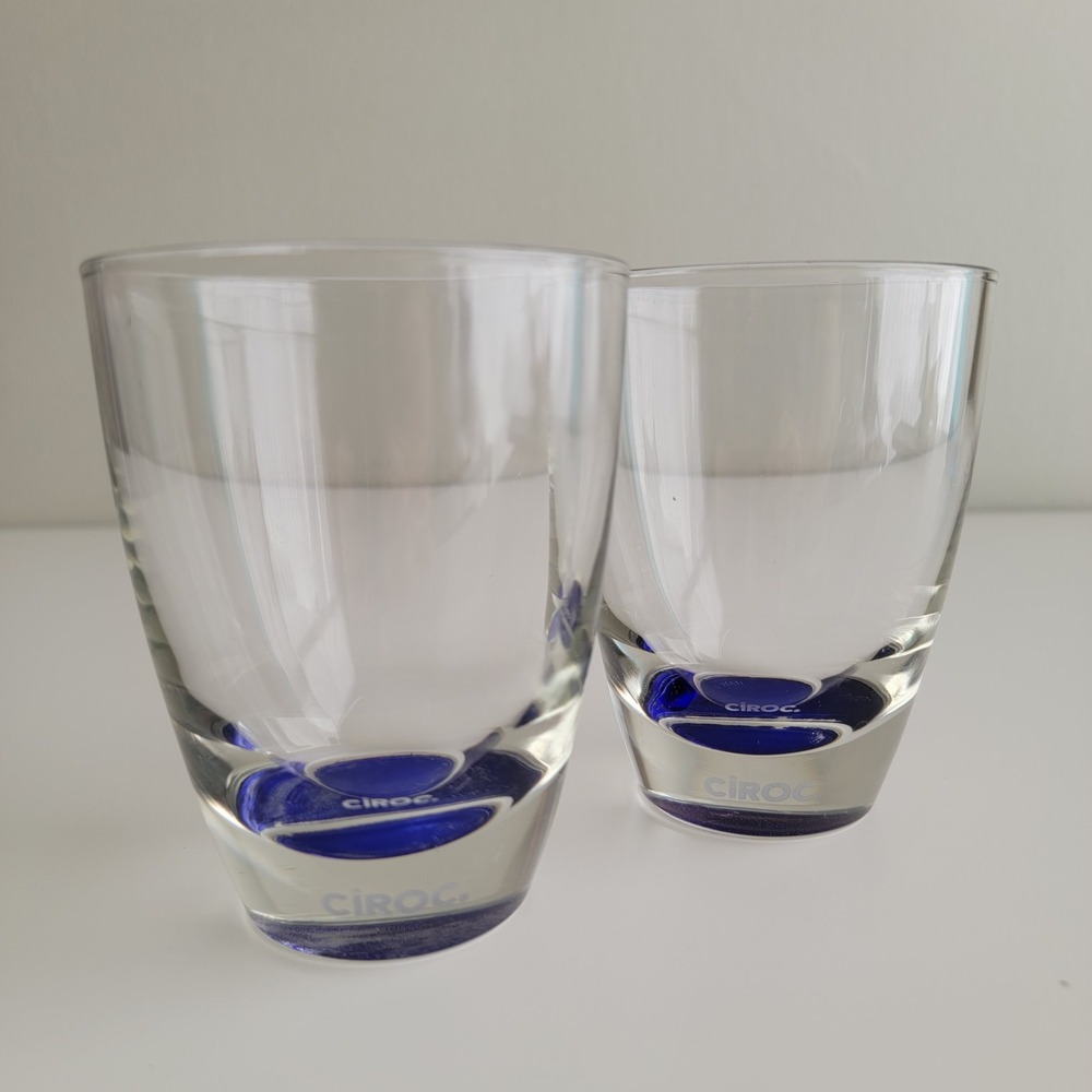 Ciroc Vodka Rocks Glasses Set of 2 Blue Base Italy Excellent Barware‎